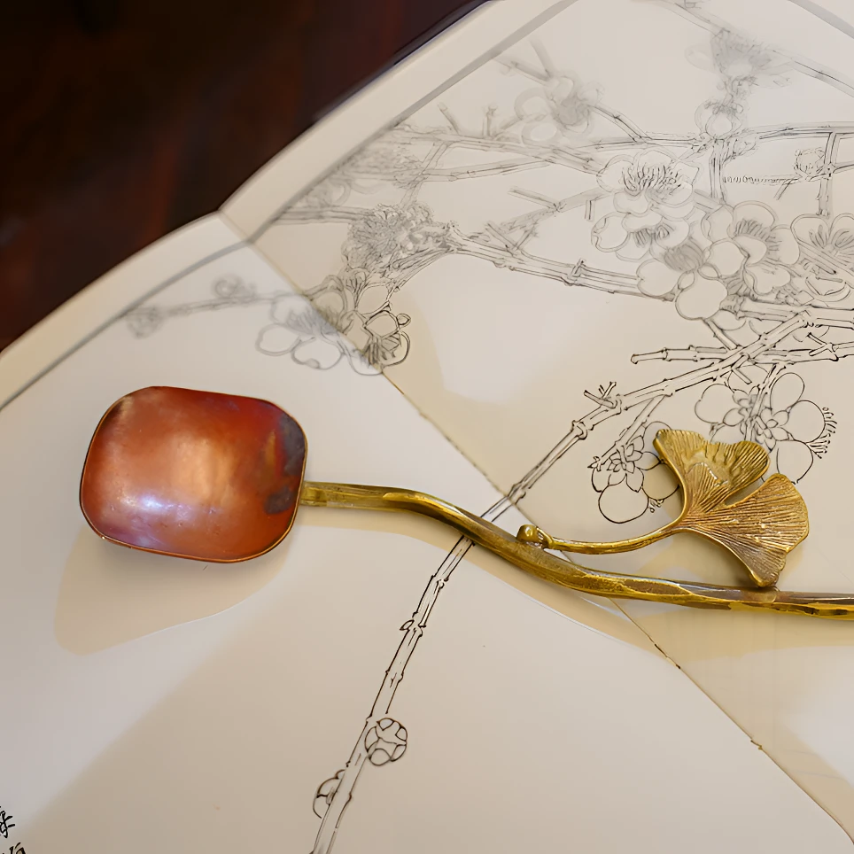 沙鱼黄铜银杏小茶勺