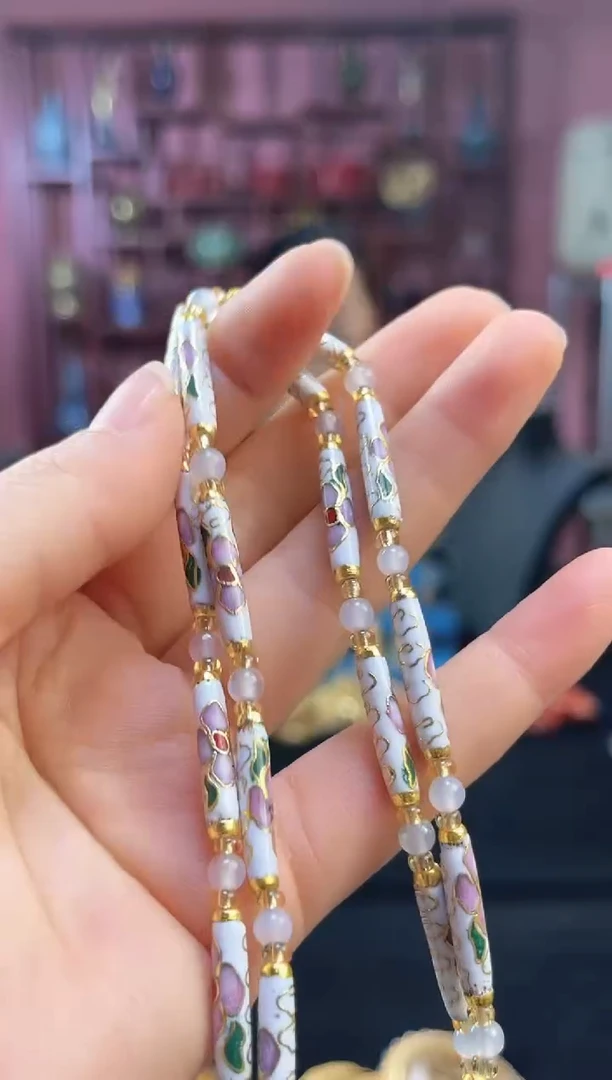 非遗 景泰蓝项链 竹节 白色