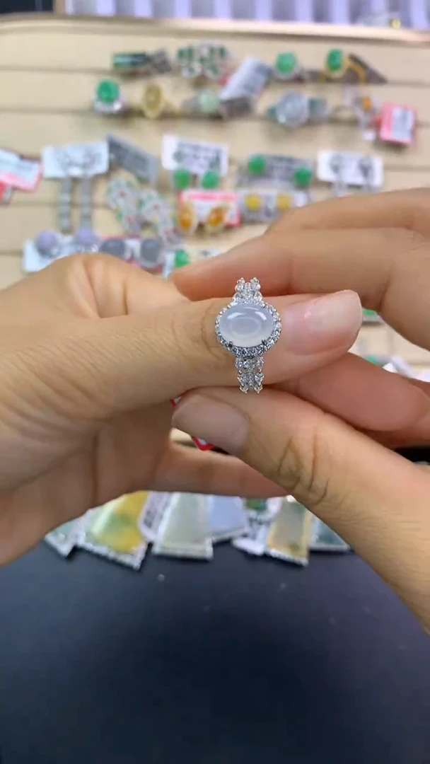 翡翠戒指银S925镶嵌翡翠 蛋面 银S925镶嵌