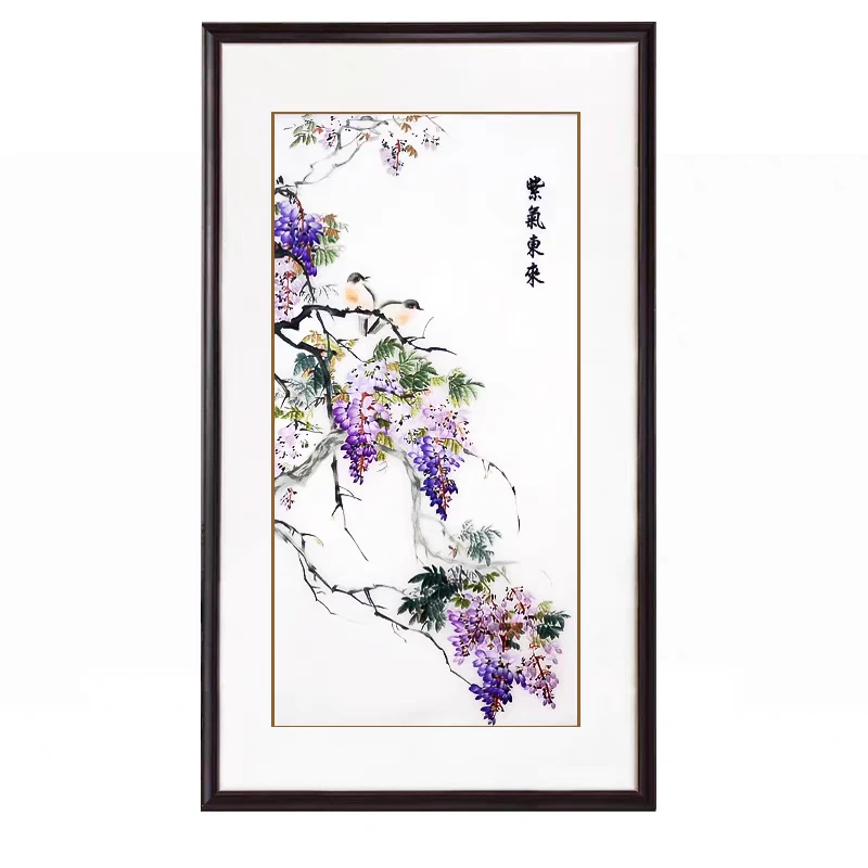 苏绣成品挂画玄关竖幅花鸟苏州纯手工刺绣装饰壁画新中式4丝绣品