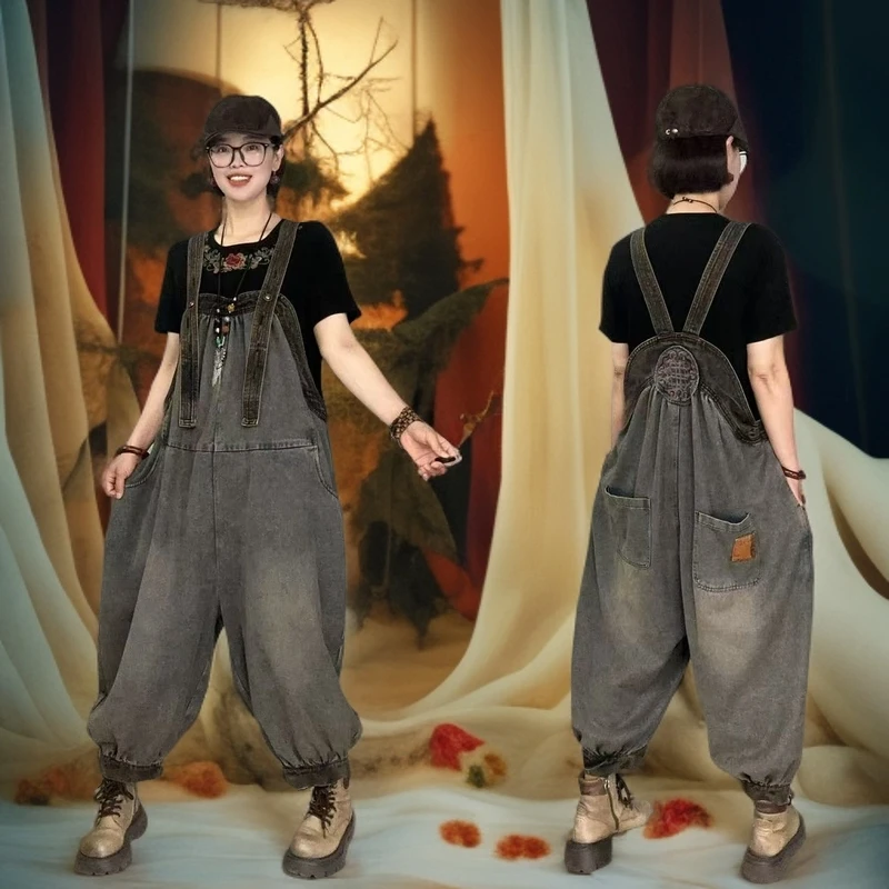 春夏背带裤女款爆款2025新款复古休闲大码女装时尚宽松显瘦连体衣