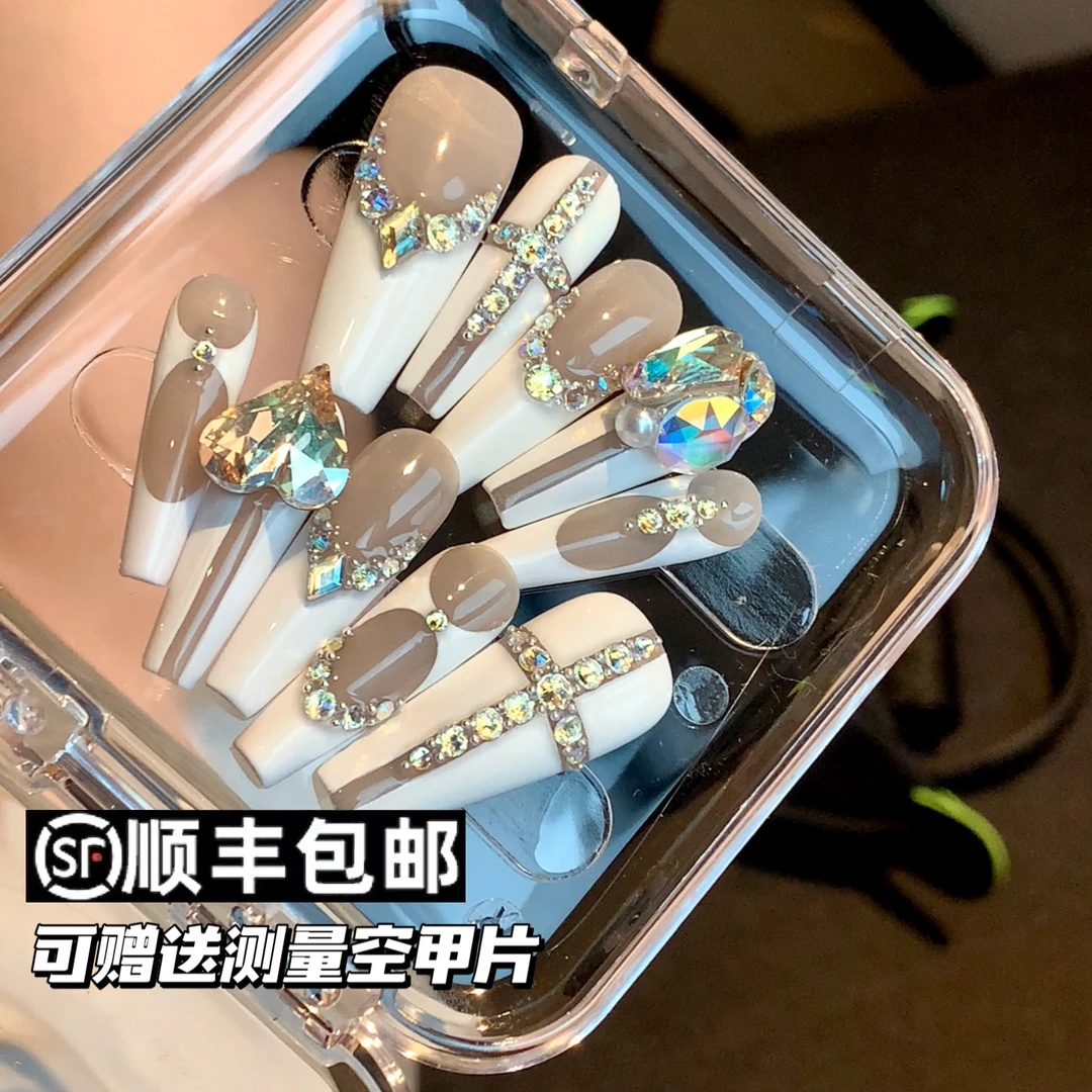 【毛利美甲事务所】欧美白 施华洛小众辣妹出片长款穿戴美甲定制