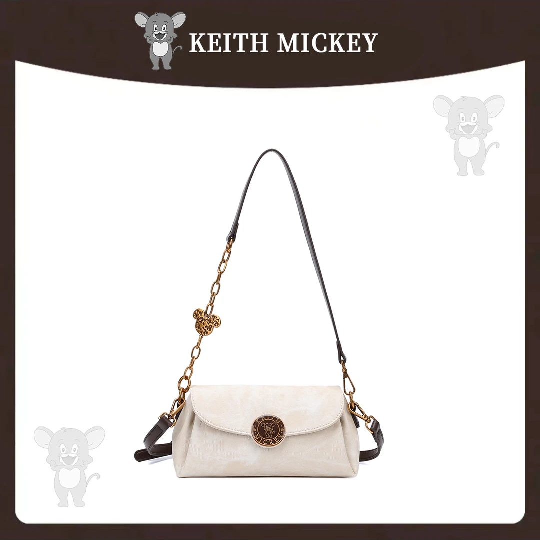 KEITH MICKEY秋冬时尚百搭女士斜挎包 8520米白色