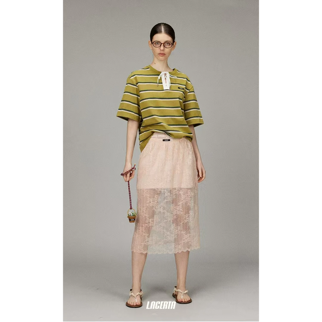 【LACERTA/莱瑟塔 设计师品牌】25春夏风琴褶蕾丝叠穿H型中长裙