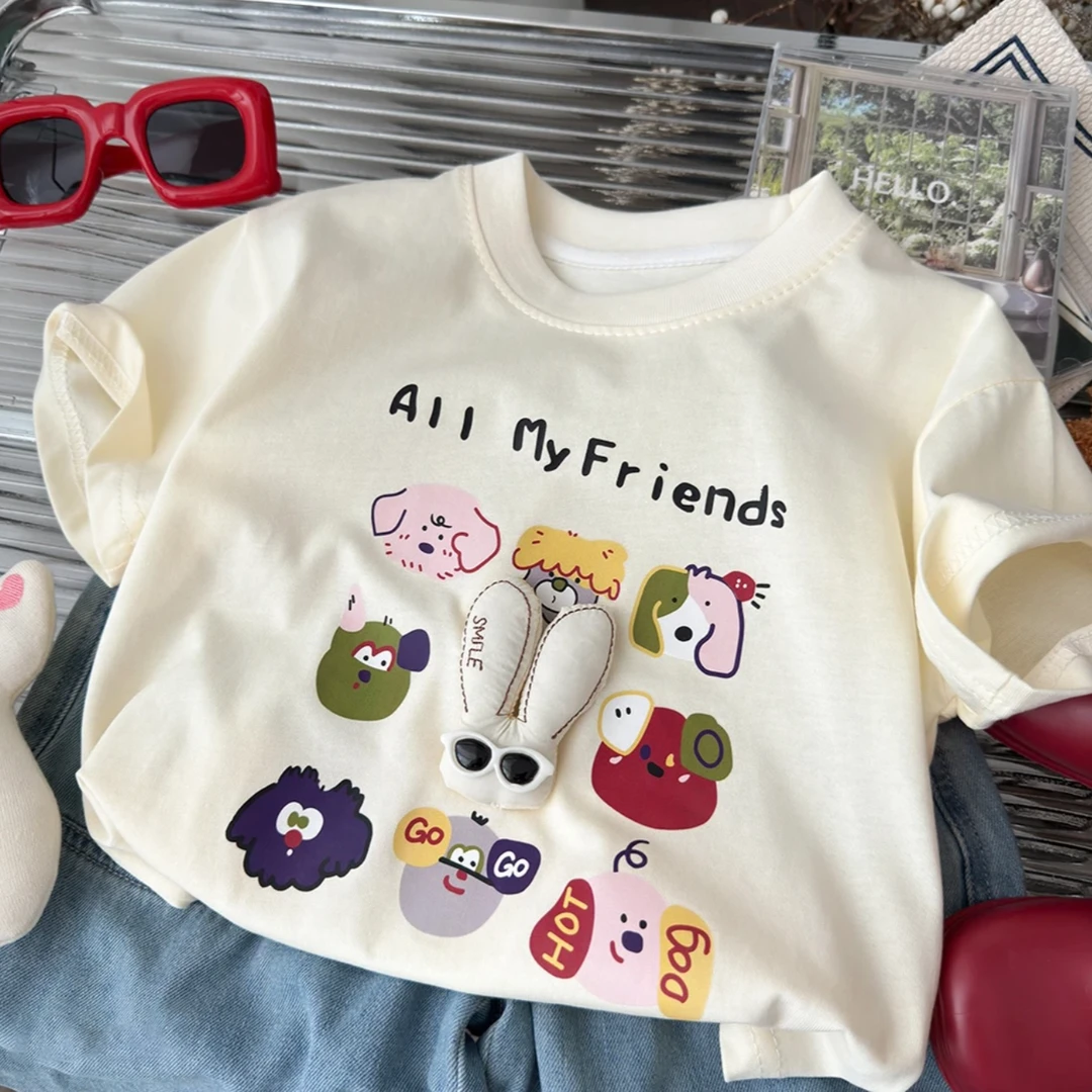 A类100棉儿童短袖纯棉T恤女童男童成人亲子短袖洋气夏季纯棉短袖