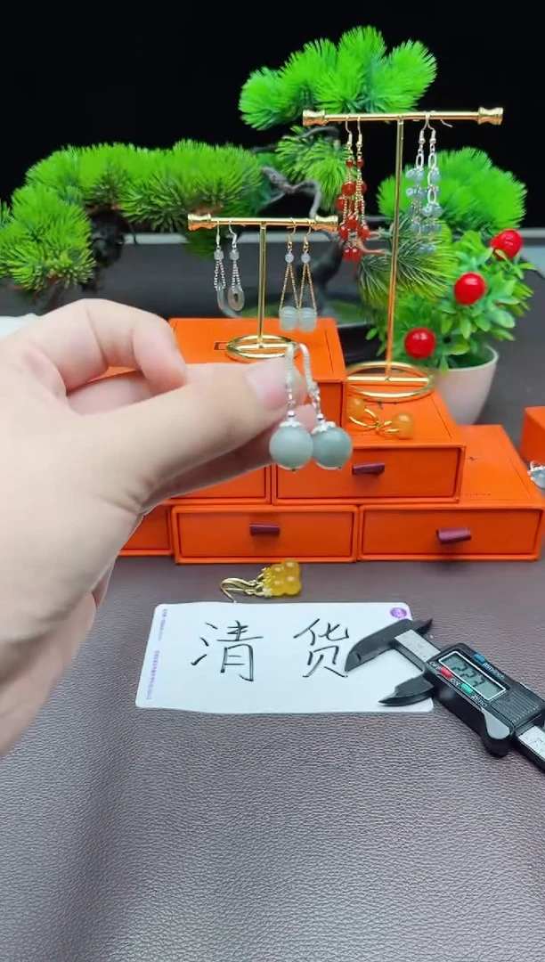 玛瑙/玉髓耳饰银S925镶嵌822