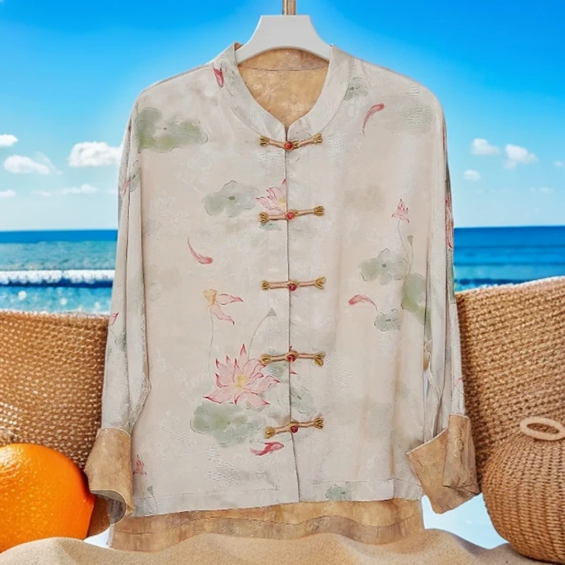 【荷塘月色】香粉荷花中式国风开衫春夏重磅复古提花女士上衣203