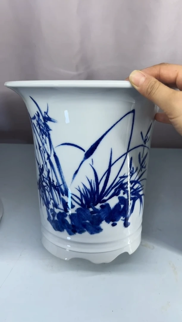 微瑕景德镇青花瓷花盆高24外口24内口18