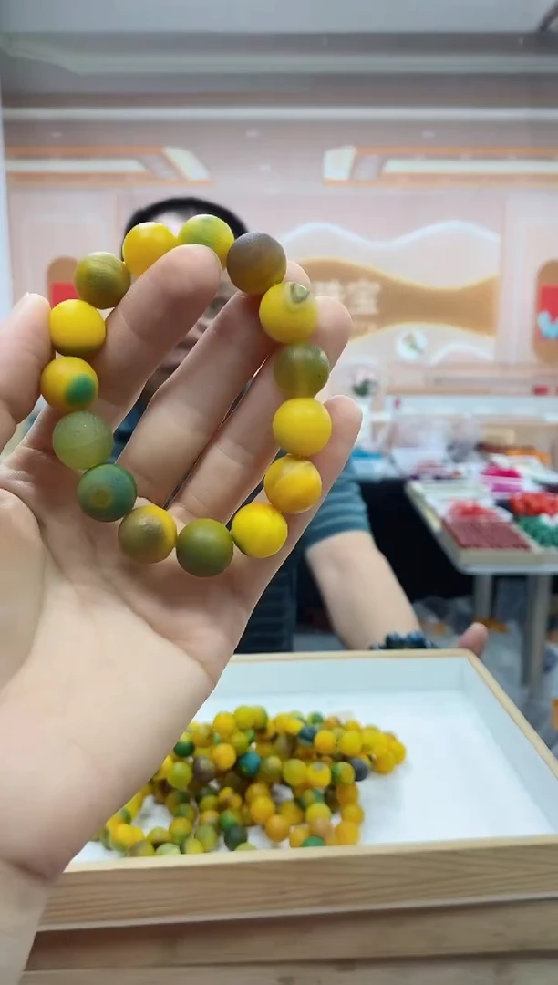未镶嵌手串玛瑙/玉髓黄绿磨砂玛瑙手串尺寸14mm