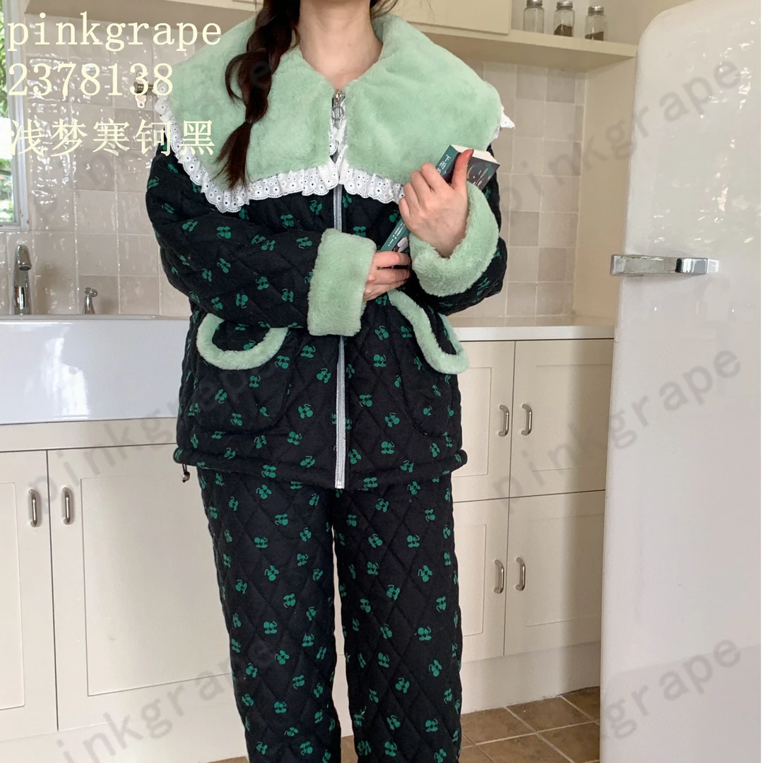 pinkgrape【沐篱幻境】睡衣女士新款冬季三层夹棉加厚家居服2378138