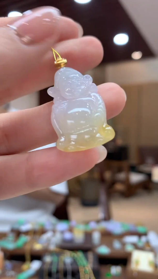 吊坠(不含链)18K金镶嵌翡翠财神