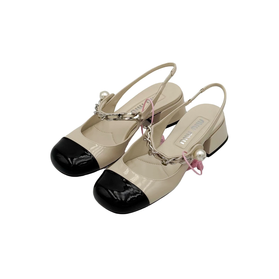 99新 MIU MIU/缪缪 珍珠玛丽珍高跟凉鞋/35.5码/DM0233