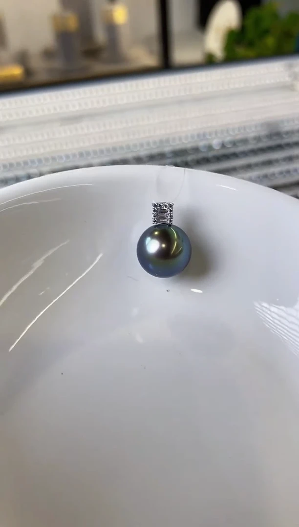 【闪购商品】海水珍珠吊坠(不含链)18K金镶嵌11-12大溪地黑珍珠吊坠