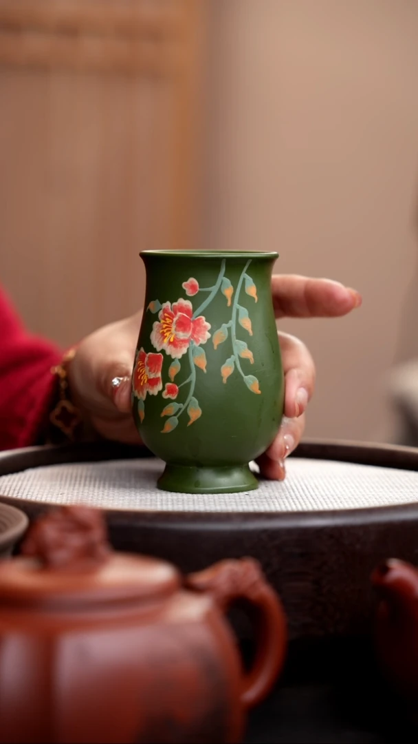 【闪购商品】紫砂茶壶民国绿宝瓶杯泥绘花