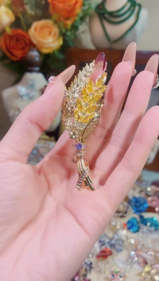 合成立方氧化锆铜合金金色麦穗