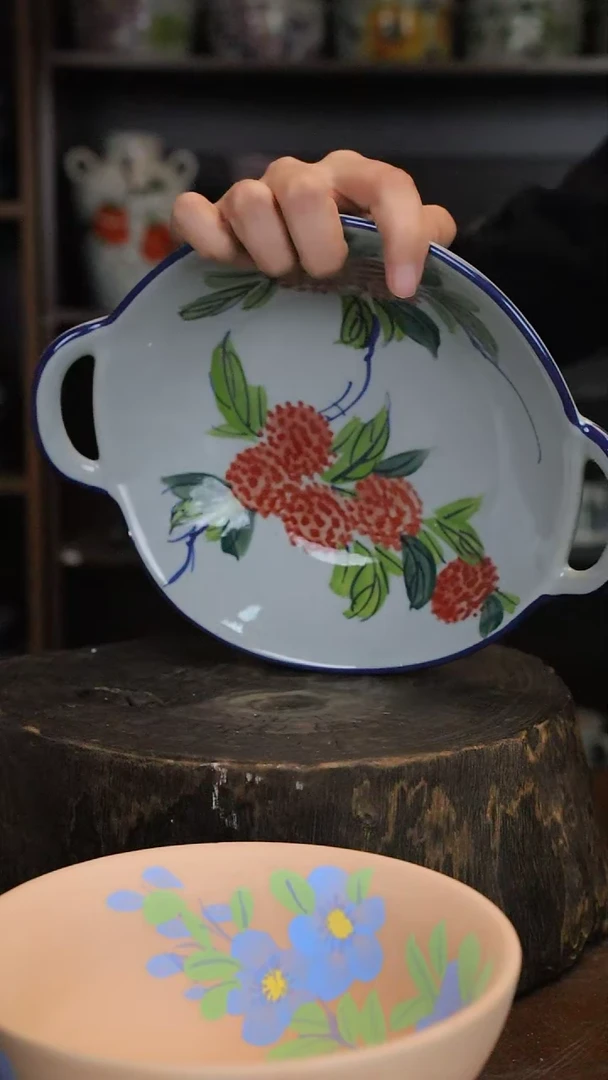 【闪购商品】椿野8寸双耳盘（荔枝）C311