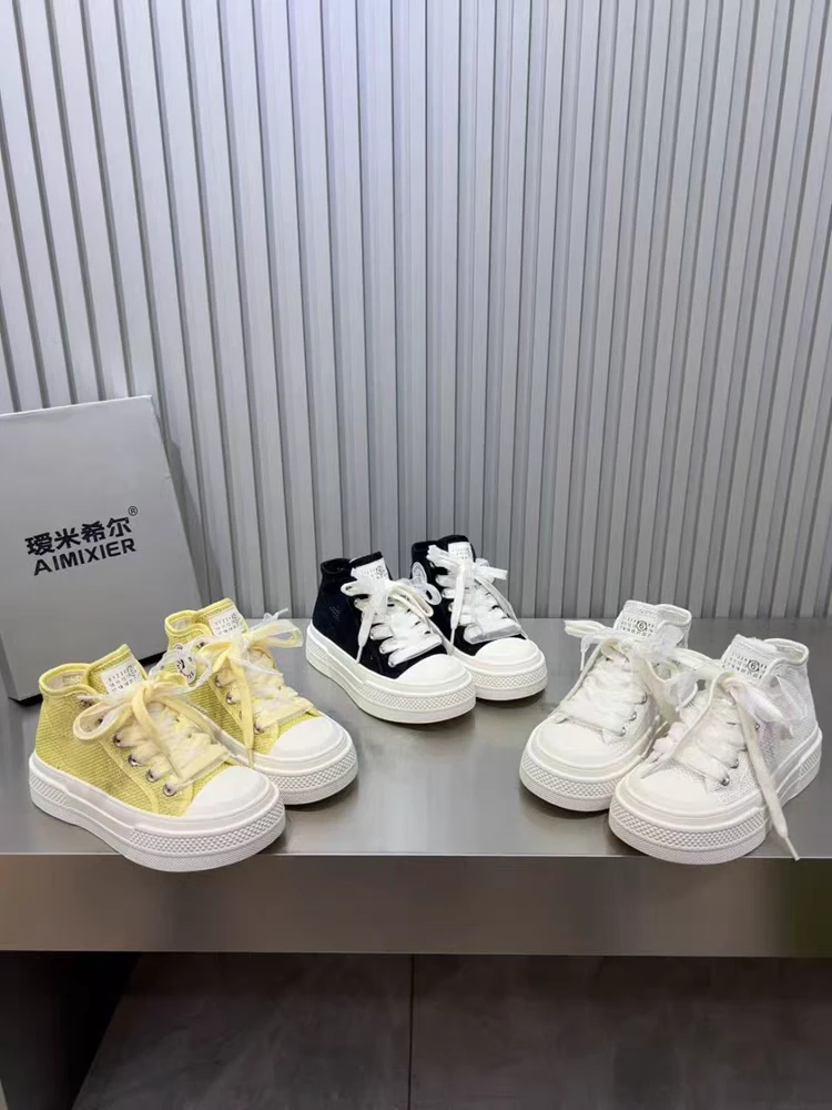 透气休闲风ins系带网面防滑夏季厚底运动高帮鞋韩版