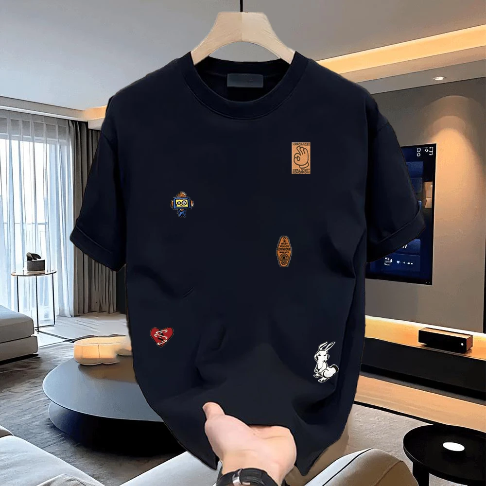 时尚个性潮牌新款纯棉T恤短袖男款夏季设计感休闲宽松半袖上衣