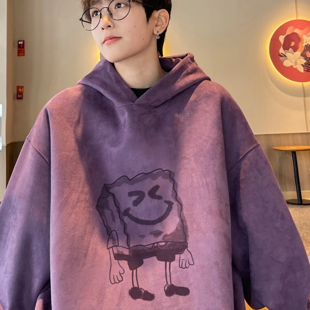 美式港风ins韩版潮流复古加绒加厚春秋秋冬卫衣连帽男女同款