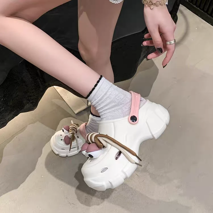 4.5cmEVA洞洞鞋大眼搞怪女鞋夏季外穿访华增高沙滩踩屎感包头凉鞋