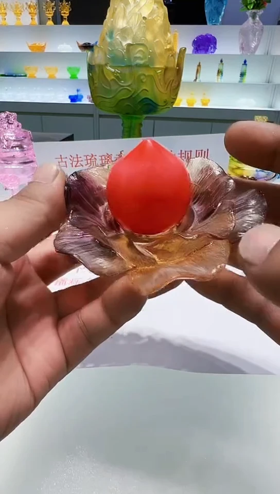 泥塑古法琉璃花朵杯托摆件