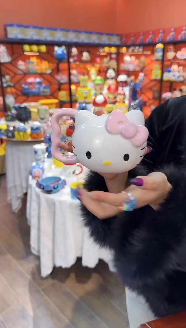 瓷片@@粉色凯特猫陶瓷水杯