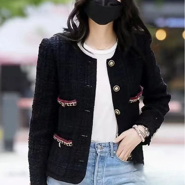 99新 Chanel/香奈儿 21A城堡黑色粗花呢四口袋外套 42码