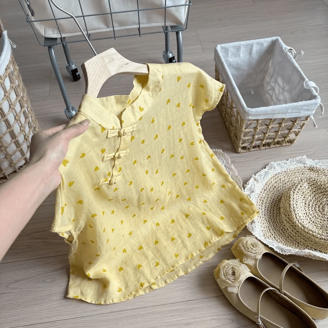 2025年夏季新款新中式夏季复古国风提花盘扣休闲气质短袖衬衫