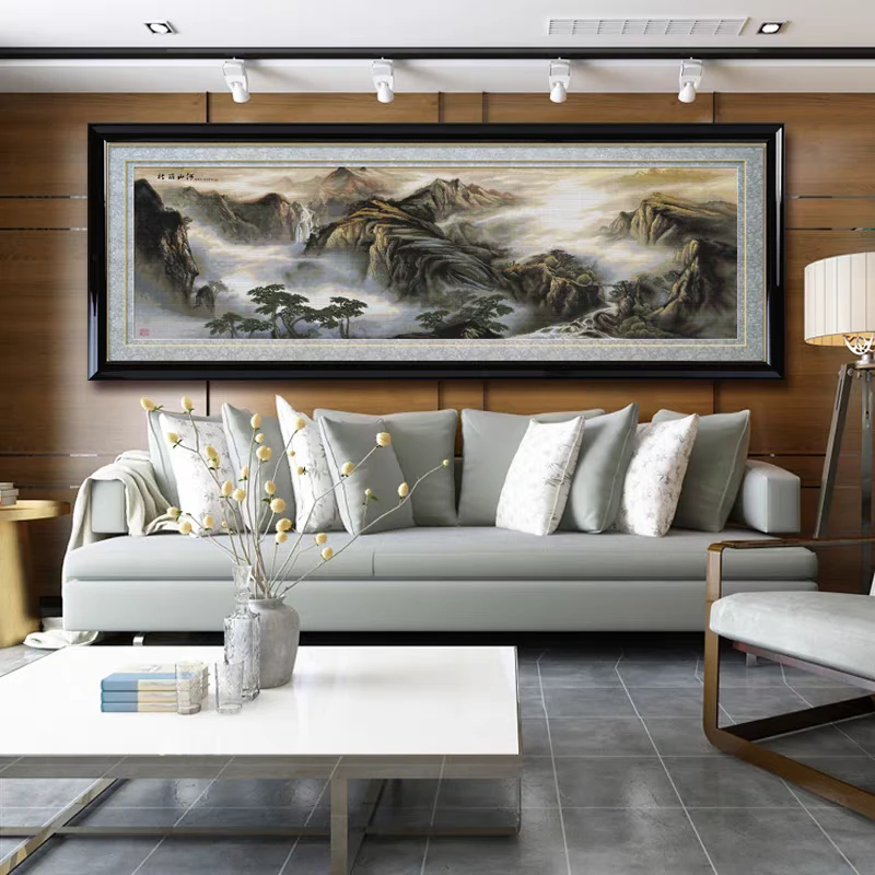 纯手工绣好的十字绣成品不带裱框壮丽山河山水画客厅餐厅经典挂画