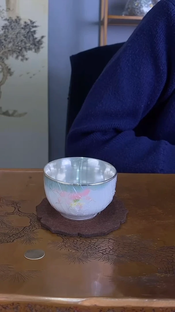 不二银工荷花瓷包银主人杯