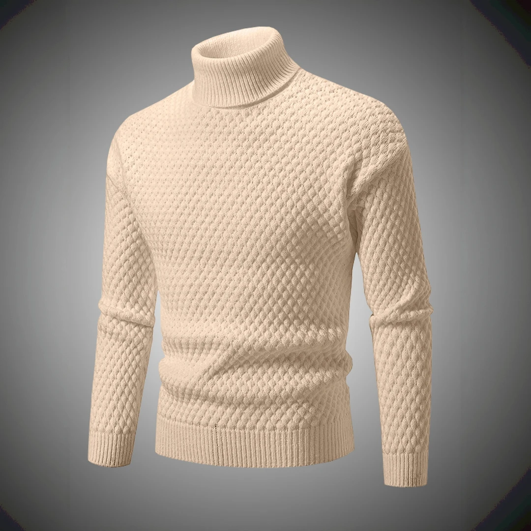 SIBONEULAT希敦纽勒纯色格纹可翻高领套头毛衣男潮流保暖打底衫