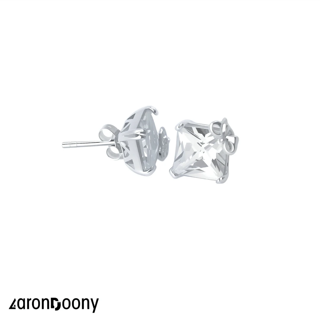 925银合成锆石耳饰 S925银女士气质时尚方钻蝴蝶结耳钉E122
