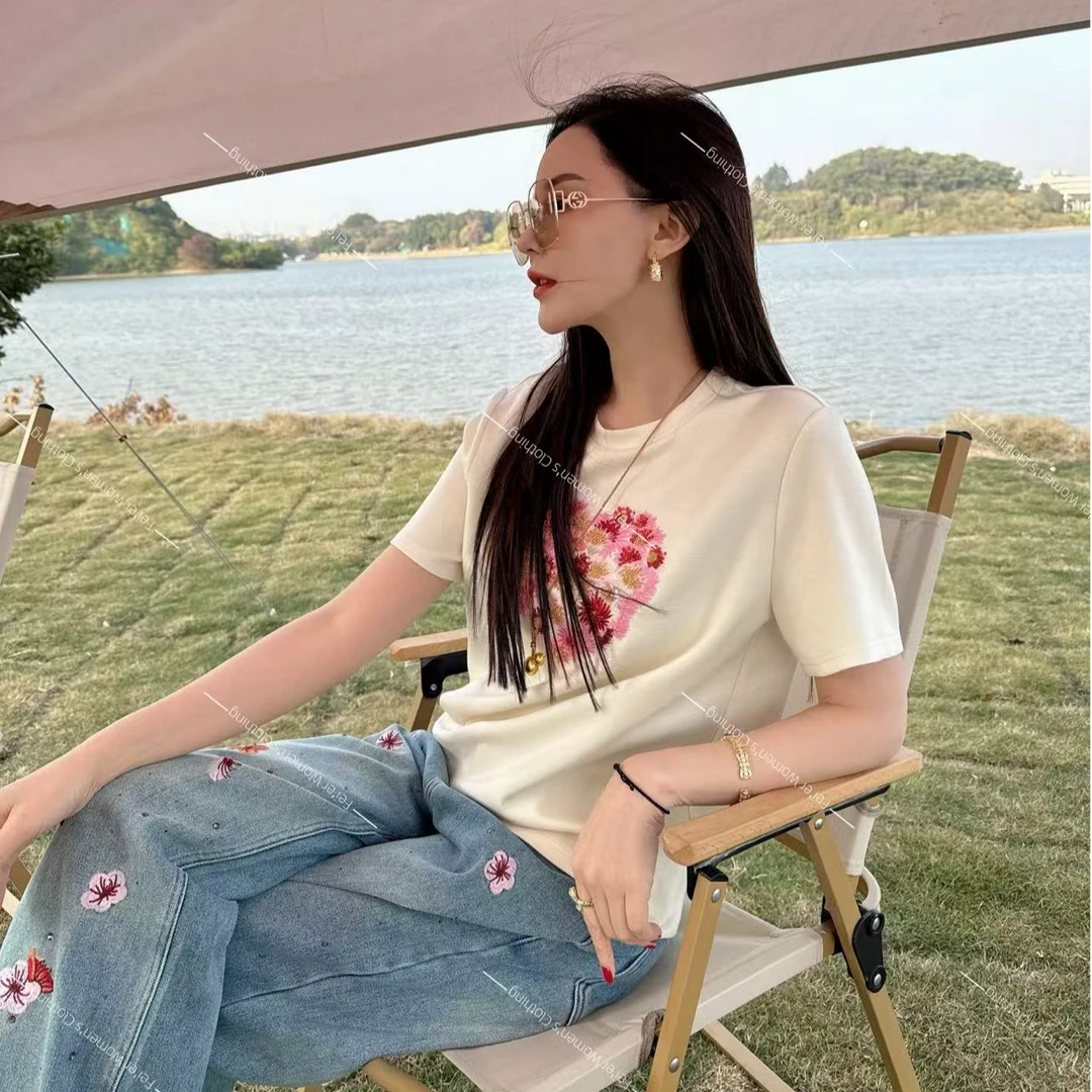 飞儿【爱心繁花】2025新款时尚轻奢春夏款T恤