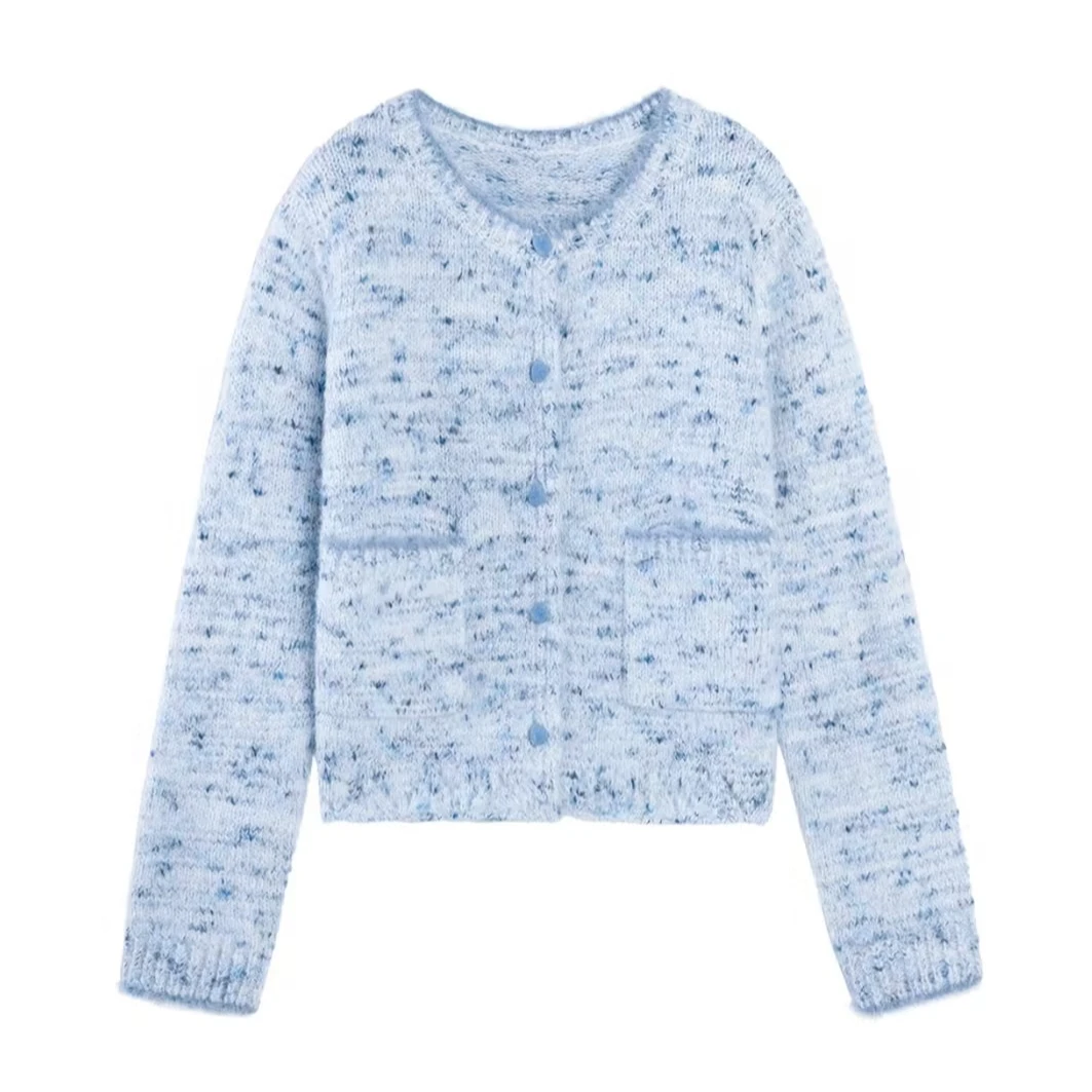 【鹿屿庄】灰蓝色保暖毛衣开衫新款时尚气质上衣523120