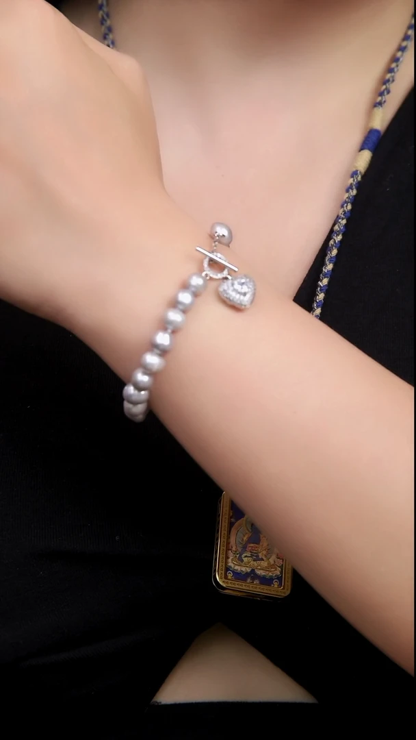 淡水珍珠手串未镶嵌天然淡水灰珍珠手串