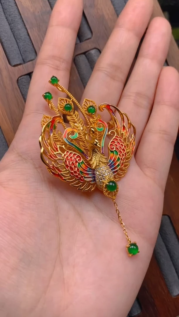 吊坠(不含链)银S925镶嵌翡翠凤凰