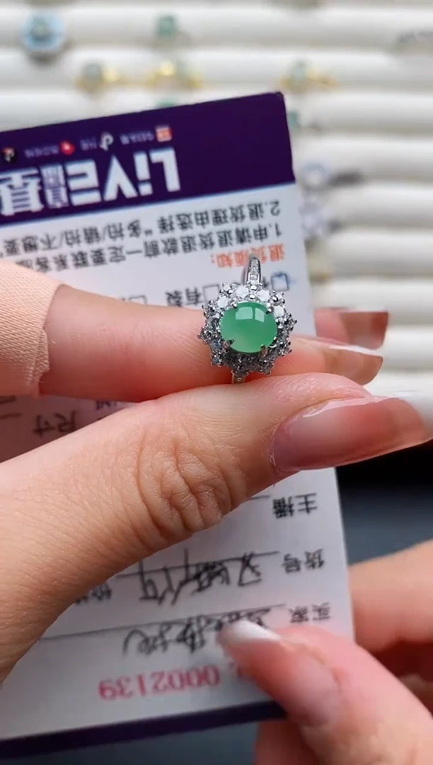 银S925镶嵌戒指翡翠4444444+2