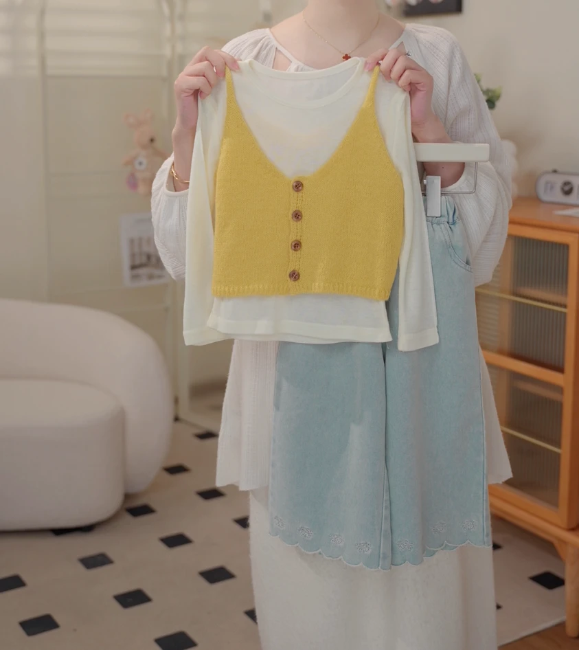 2025春季韩版儿童吊带针织马甲内搭套装时尚25316