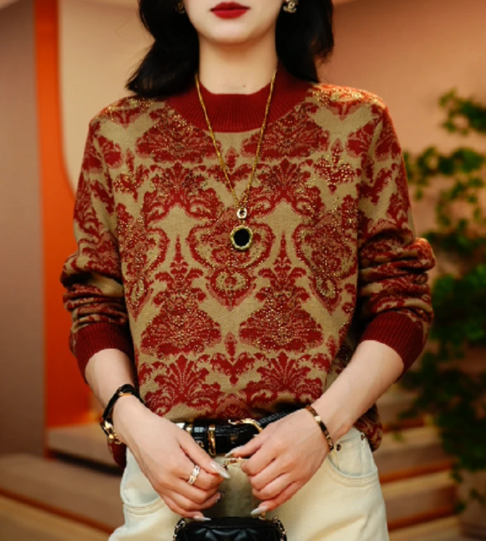 秋冬新款高级感针织洋气保暖时尚百搭显瘦圆领上衣