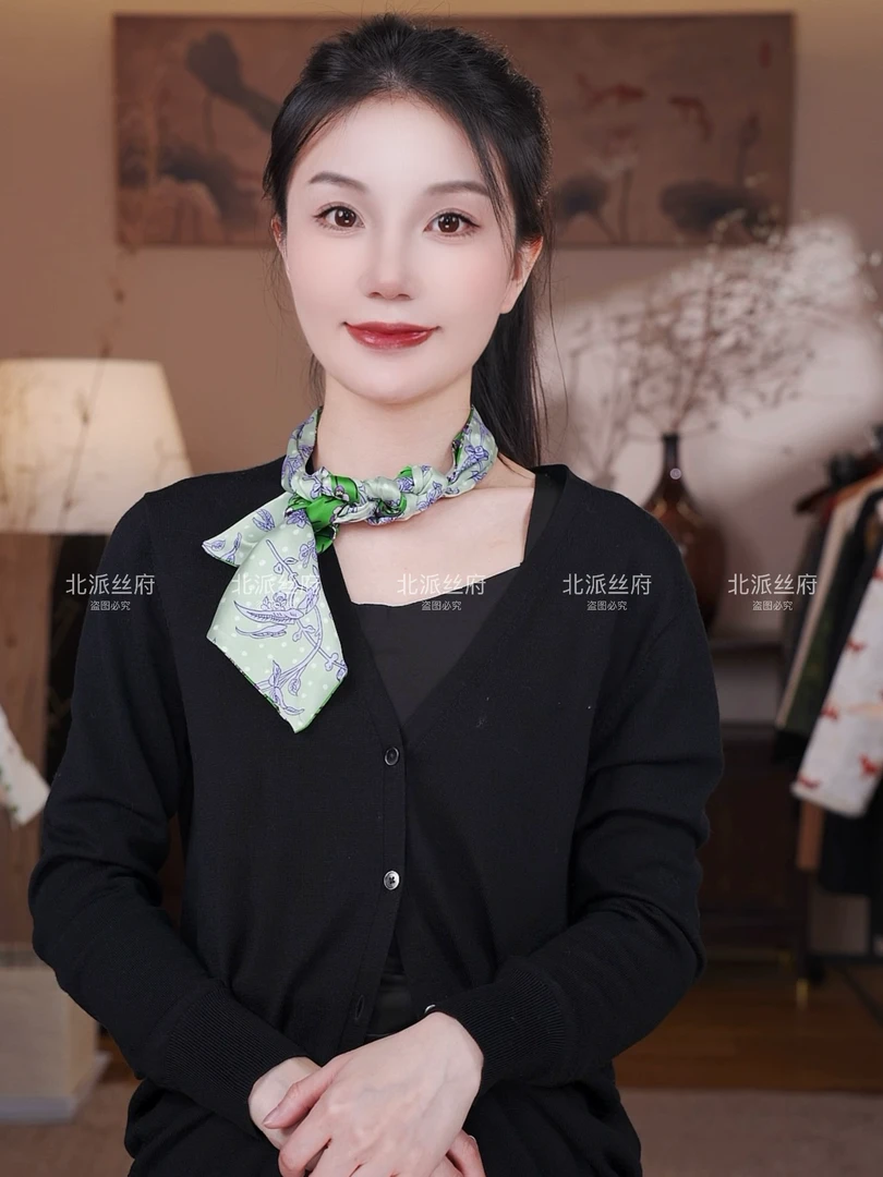 【领巾-喇叭花】精致时尚高档气质长款飘带丝巾双面斜纹120左右