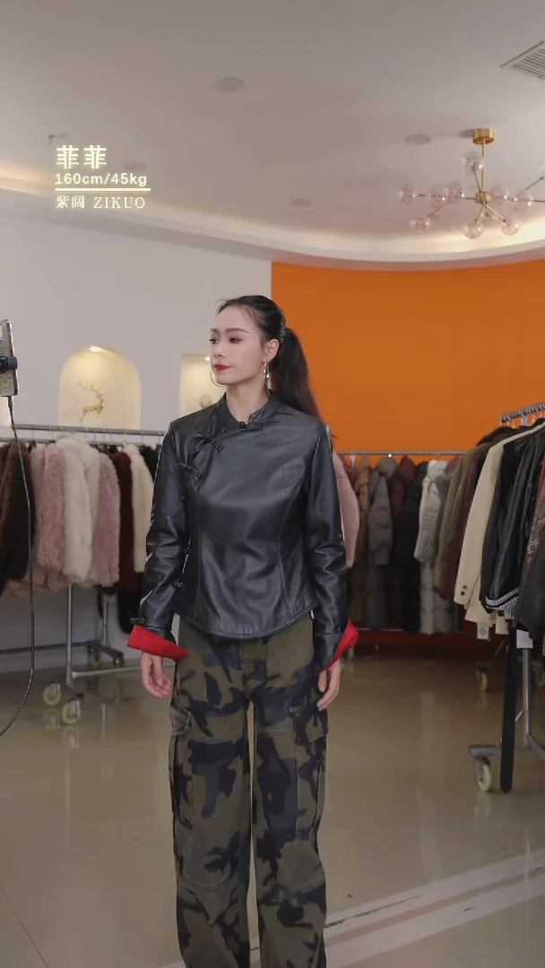 闪购女士中式真皮绵羊皮外套穿到90斤