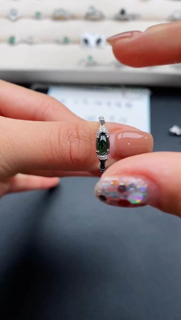 银S925镶嵌戒指翡翠2222222+7