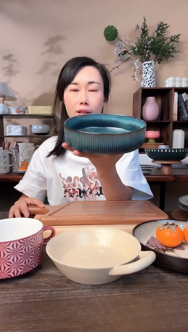 7英寸窑变线条深盘微瑕