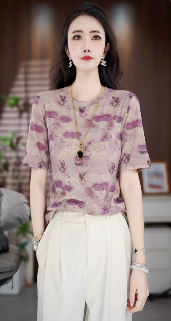 Y170新款时尚百搭气质宽松减龄短袖上衣-悠悠