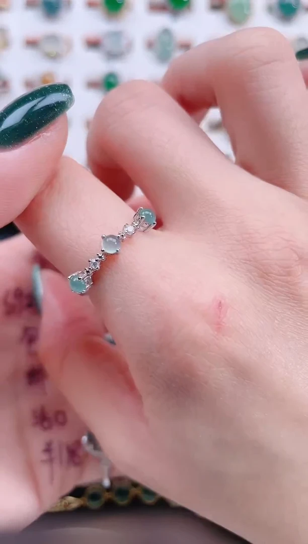 银S925镶嵌戒指翡翠天然翡翠