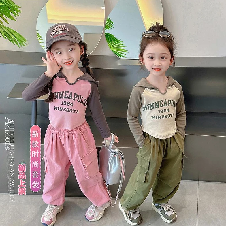 春秋儿童女童长袖运动时髦休闲洋气户外秋季韩版时尚女孩速干套装