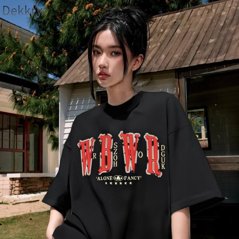 Dekkry短袖情侣夏季美式短袖T恤百搭ins美式港风上衣圆领