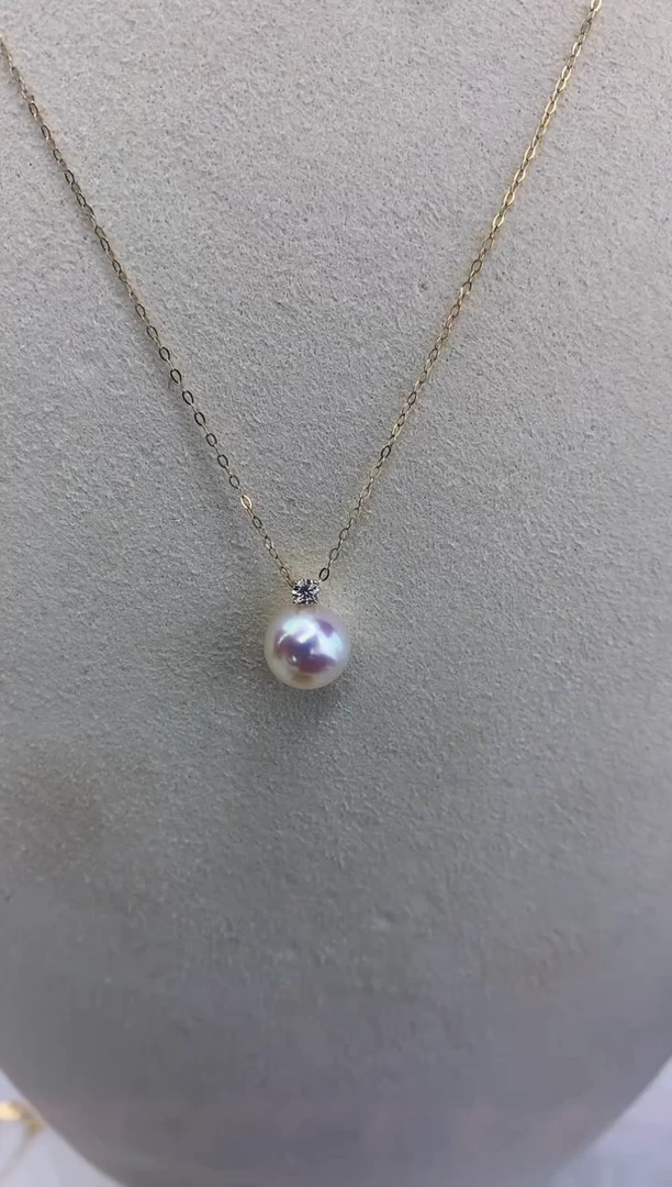 18K金镶嵌DA海水珍珠 GD018 8.5-9 钻石王妃吊坠赠银链