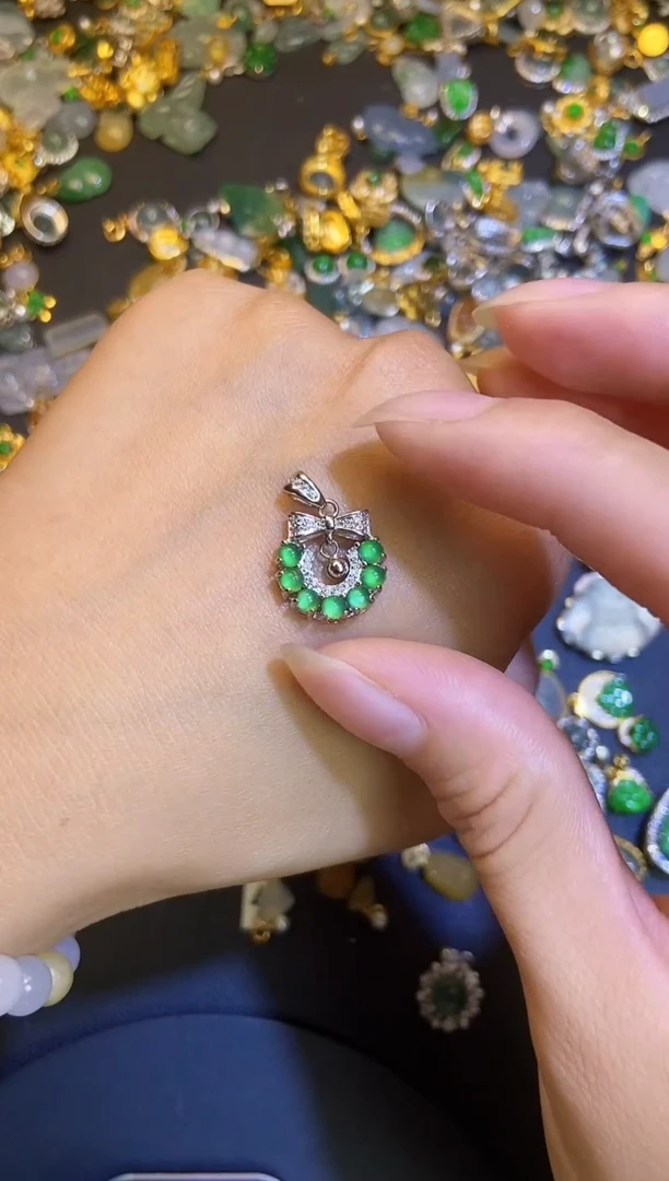 翡翠银S925镶嵌吊坠(不含链)天然A货翡翠
