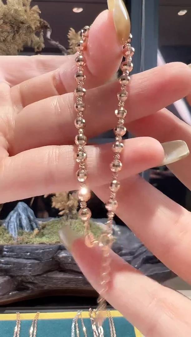 18K金手链镭射蹦迪球球手链K红